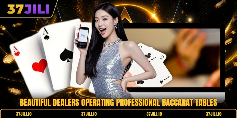 Beautiful dealers operating professional baccarat tables